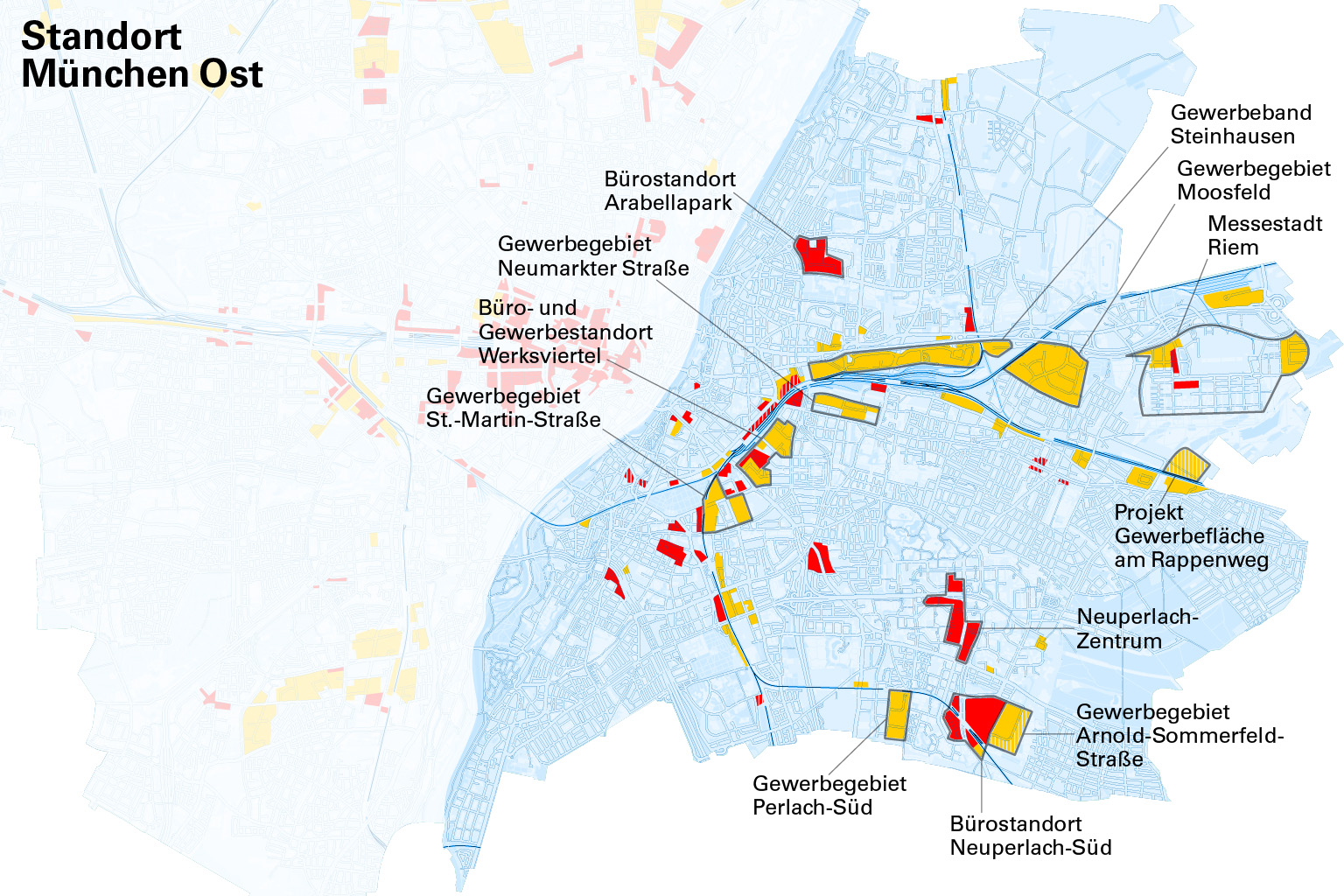 Karte mit Gewerbe- und Bürostandorten im Münchner Osten