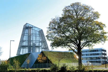 Blick auf das Heizwerk Freiham, Geothermie-Station