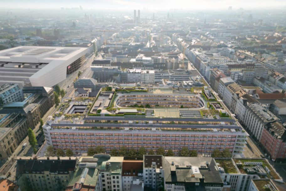 Bürogebäude THE VERSE aus der Vogelperspektive