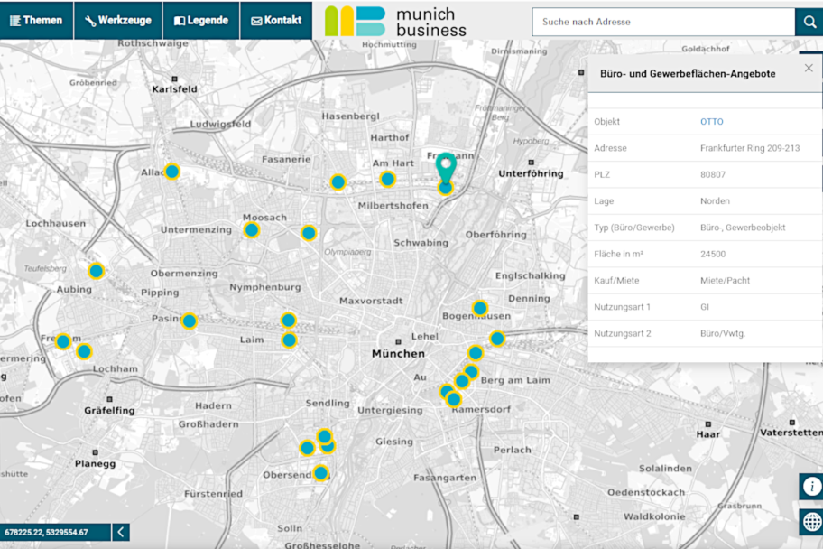 Screenshot der Geoinfo-Karte mit Pins