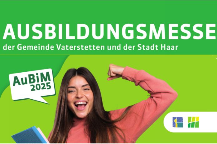 junge Frau jubelt auf Plakatmotiv für die Ausbildungsmesse Haar