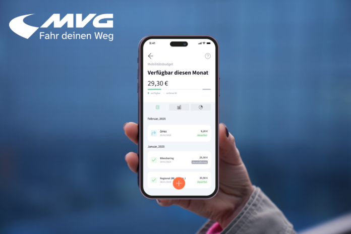 Handy-Screen mit Startseite für das Mobilitätsbudget der MVG