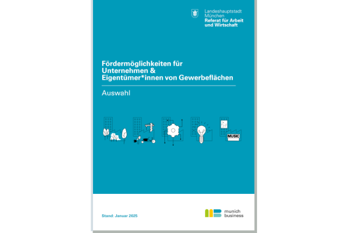 Titelseite des Flyers Fördermöglichkeiten mit symbolischen Zeichnungen zum Thema