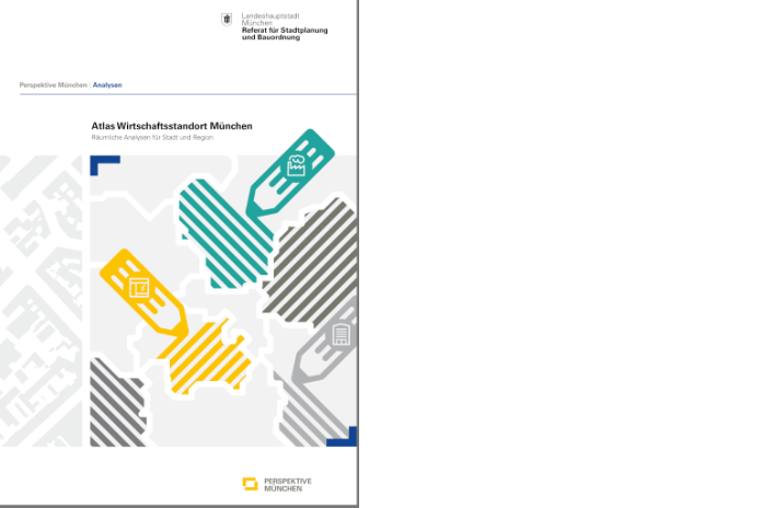 Titel der Broschüre Atlas Wirtschaftsstandort München, grafische Gestaltung