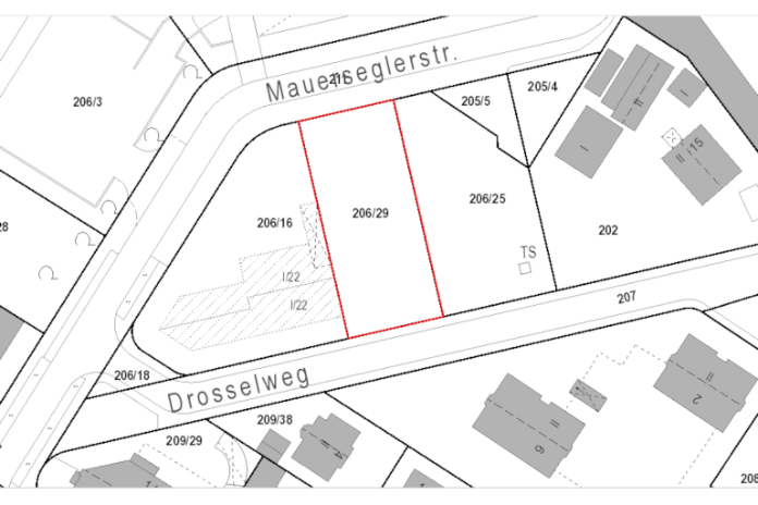 Kartenausschnitt städtisches Gewerbegrundstück an der Mauerseglerstraße
