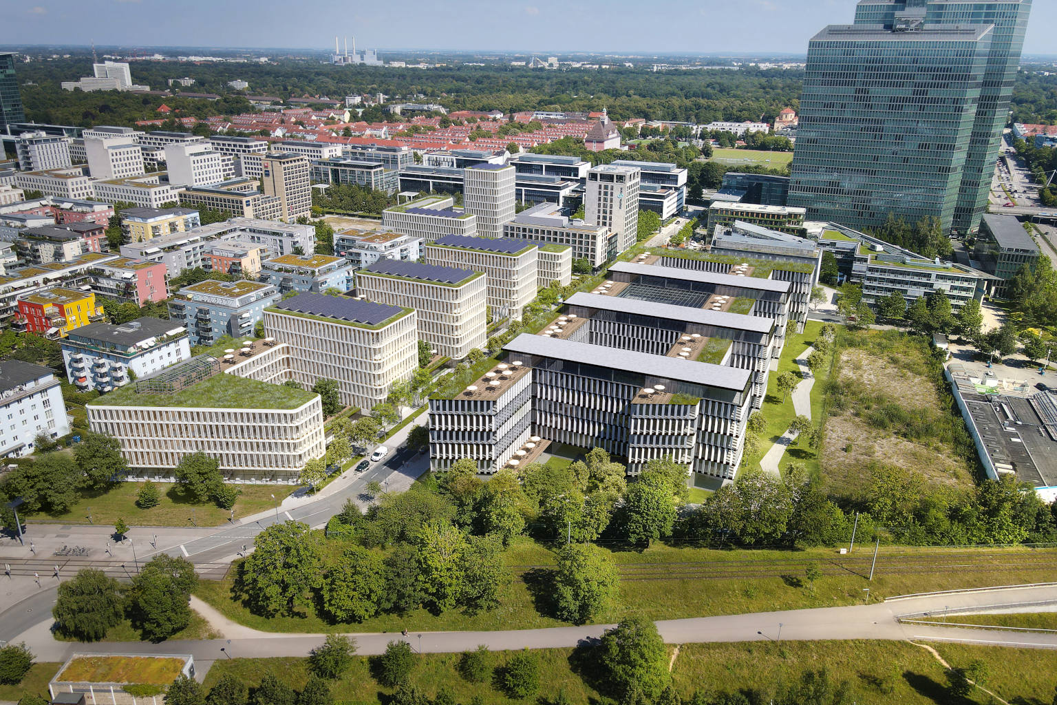 Luftbild des Büro-/ Gewerbequartiers Parkstadt Schwabing © ARGENTA Internationale Anlagegesellschaft mbH Luftbild des Büro-/ Gewerbequartiers Parkstadt Schwabing