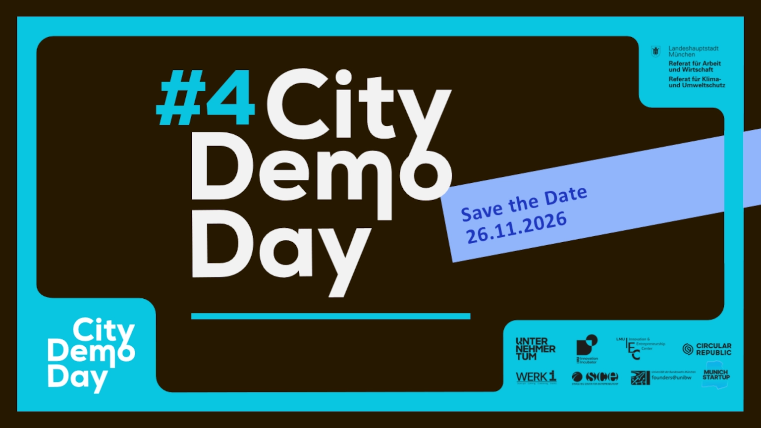 Banner #4 City Demo Day - Schrift Logo und Save the Date Termin 26.11.26