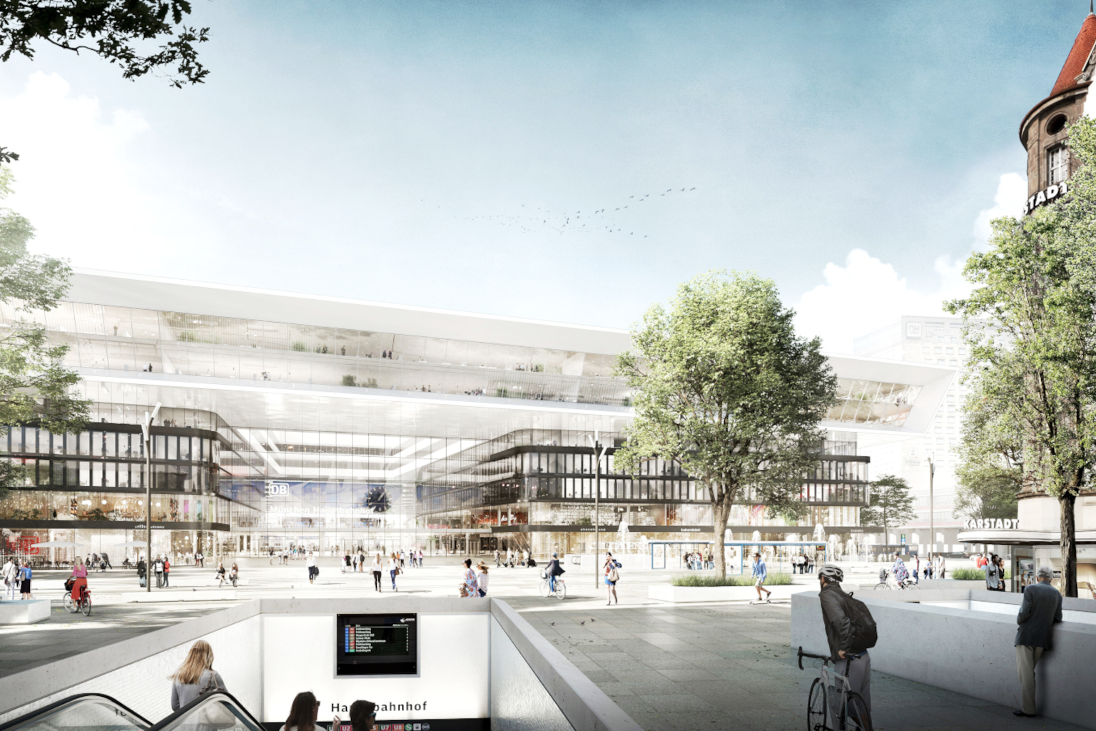 Ansicht Haupteingang zum neuen Münchner Hauptbahnhof, Architekturzeichnung Auer und Weber