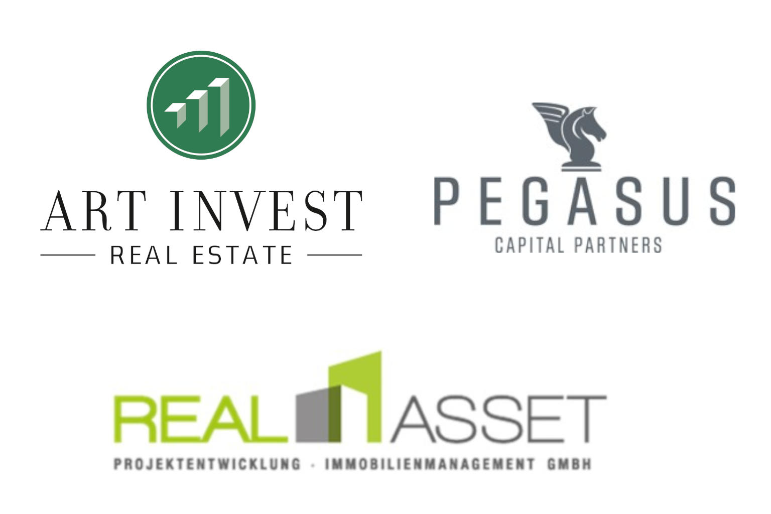 Logos Art-Invest Real Estate Management GmbH&Co KG, Real Asset Projektentwicklung Immobilienmanagement GmbH, Pegasus Capital Partners © Art-Invest Real Estate Management GmbH & Co KG Logos Art-Invest Real Estate Management GmbH & Co KG, Real Asset Projektentwicklung Immobilienmanagement GmbH, Pegasus Capital Partners